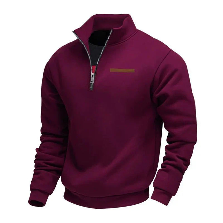 Men's Fleece Polo Quarter Zip Sweater - Burgundy