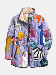 Rhea | Playful Quilted Jacket with a Dog Print