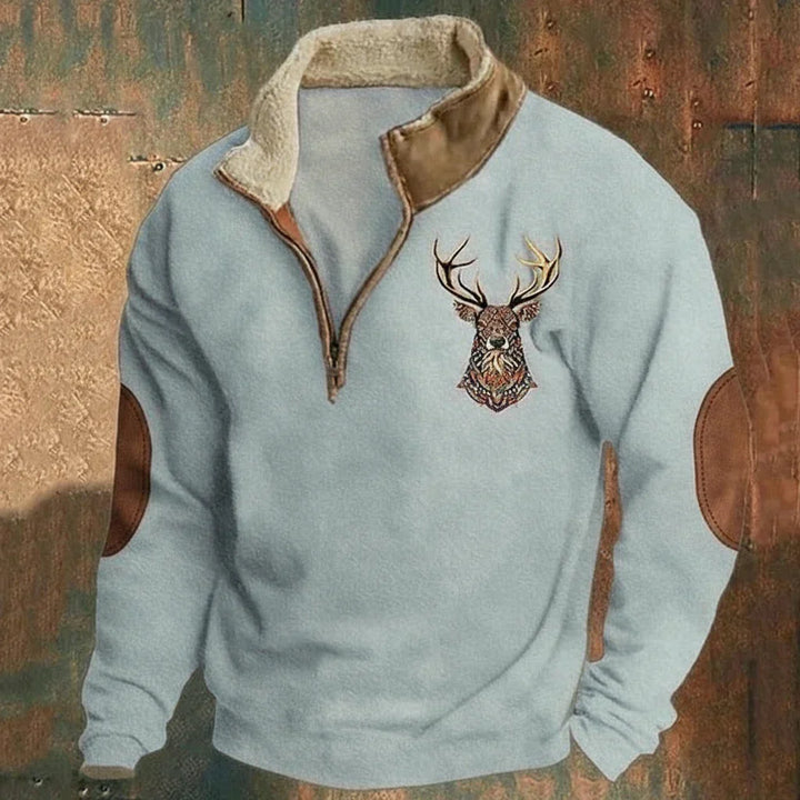 Men's Deer Polo Quarter Zip Sweater - Grey