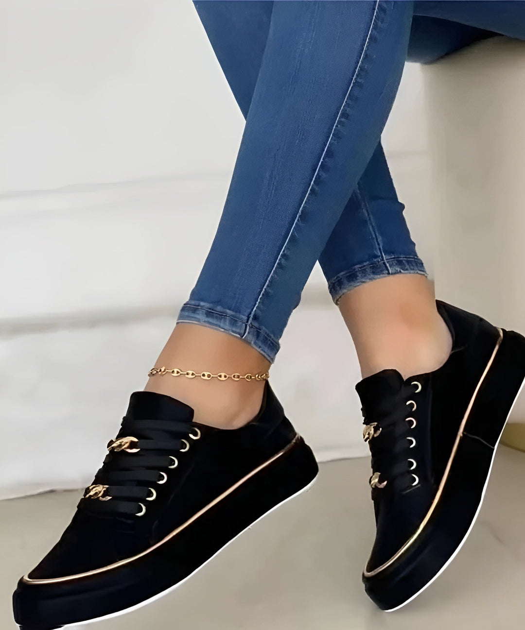 Women's Casual Platform Orthopedic Sneakers - Black