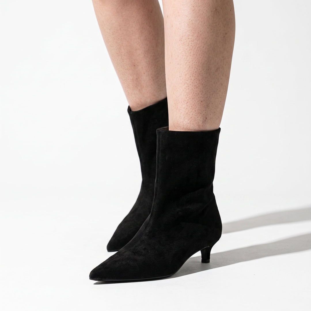 Women's Suede Pointed Toe Kitten Heel Boots