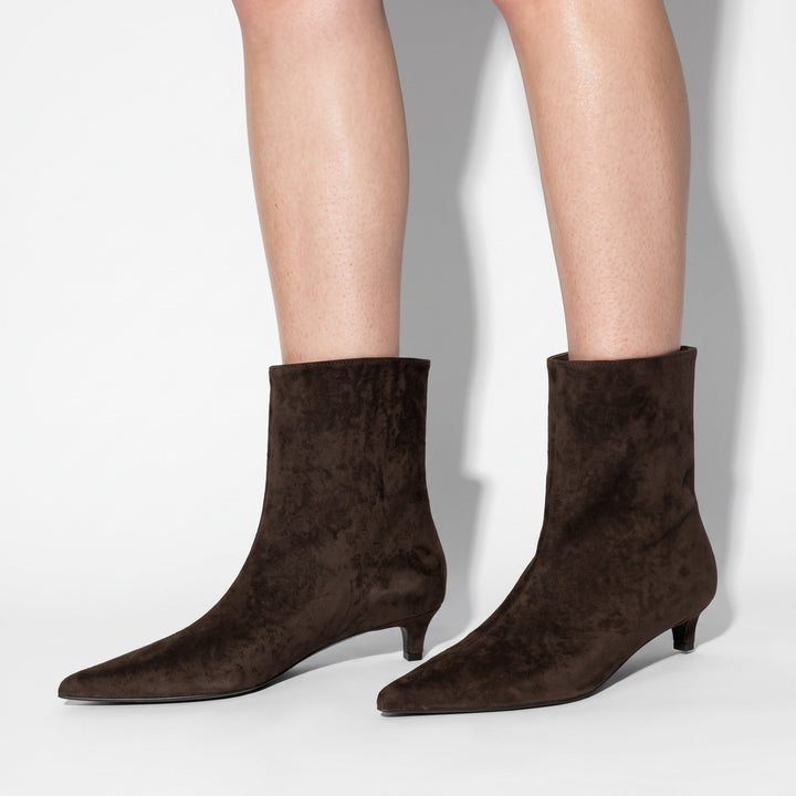 Women's Suede Pointed Toe Kitten Heel Boots