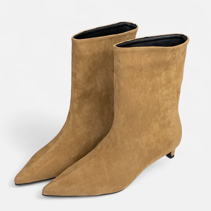 Women's Suede Pointed Toe Kitten Heel Boots - Khaki
