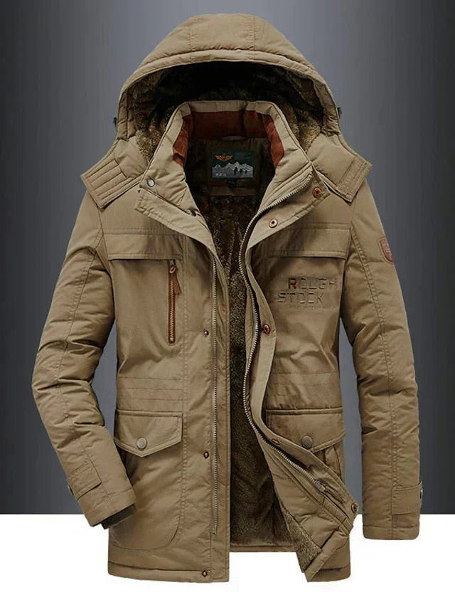 Men's Fleece-Lined Puffer Snow Winter Jacket - Khaki