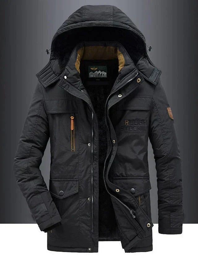 Men's Fleece-Lined Puffer Snow Winter Jacket - Black