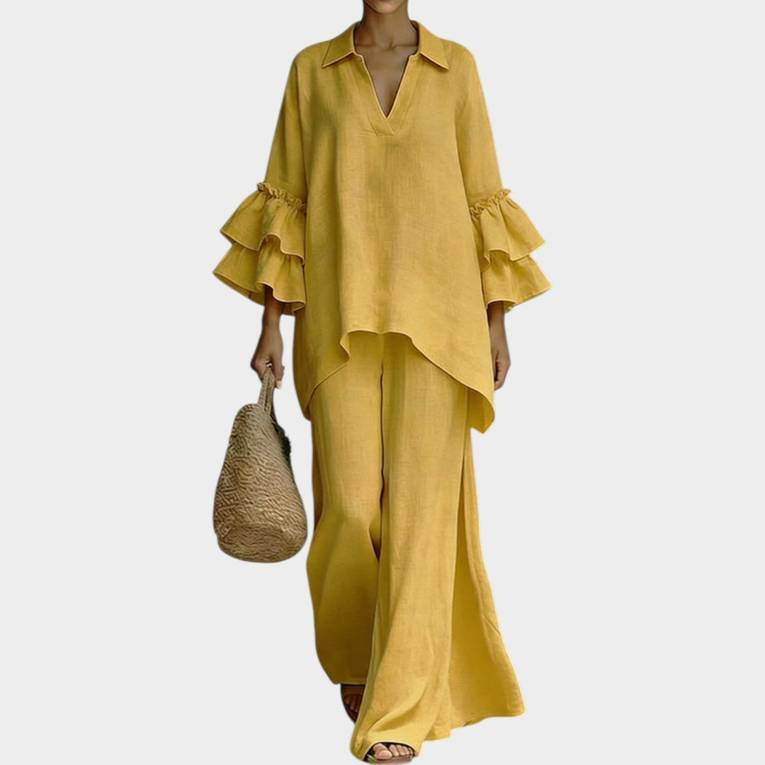 Lucienne | Collared V-Neck Two-Piece Set