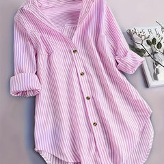 Penny | Striped Button-Down Blouse with a Hi-Low Hem