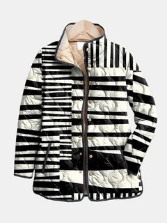 Miren | Striking Quilted Jacket with a Monochrome Abstract Print