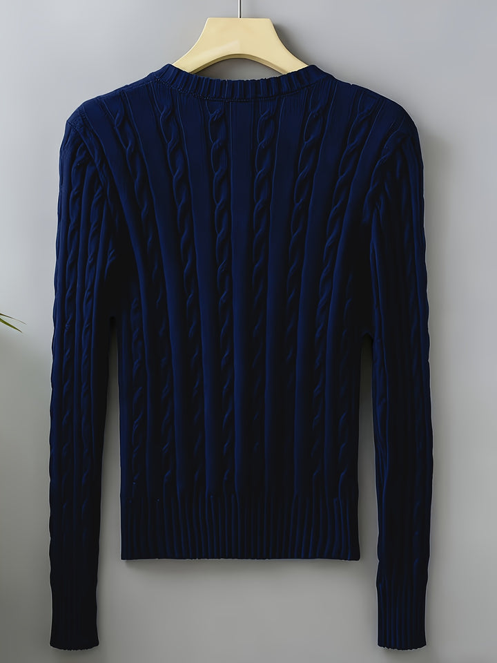 Elegant Women'S Solid Color V-Neck Textured Fabric Comfortable Long Sleeve Sweater