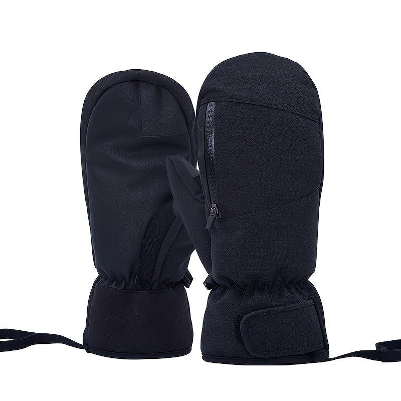 Men's Touchscreen Warm Knit Winter Ski Mittens - Black (Fingers Together)