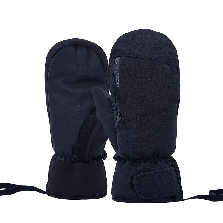 Men's Touchscreen Warm Knit Winter Ski Mittens - Black (Fingers Together)