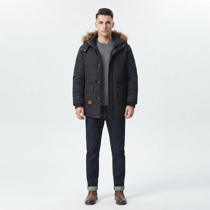 Men's Chic Hooded Puffer Insulated Winter Jacket - Black