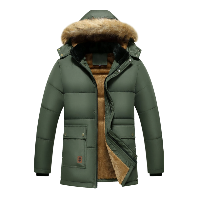 Men's Chic Hooded Puffer Insulated Winter Jacket - Army Green