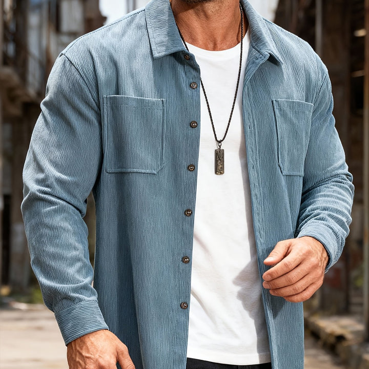 Men's Lapel Collar Double Pocket Overshirt