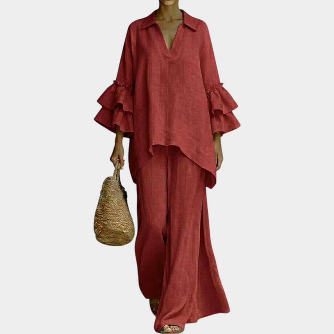 Lucienne | Collared V-Neck Two-Piece Set