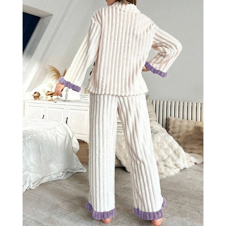Women's Elegant Fleece Ruffle Long Lounge Pajama Set
