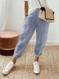 Gabriella | Cropped Striped Trousers with a Drawstring Waist