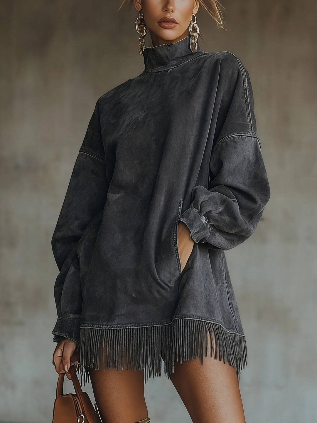 Women's Fringe Hem Knit Sweater Dress