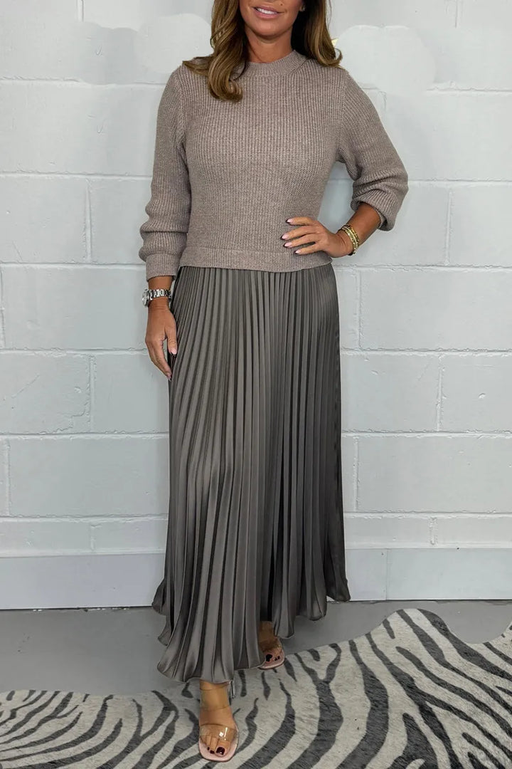 Women's Pleated Knit Midi Sweater Dress
