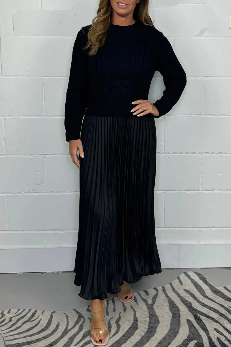 Women's Pleated Knit Midi Sweater Dress