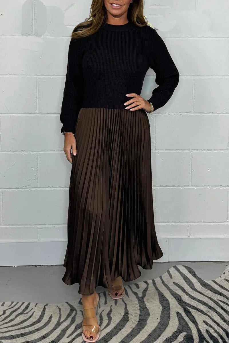 Women's Pleated Knit Midi Sweater Dress