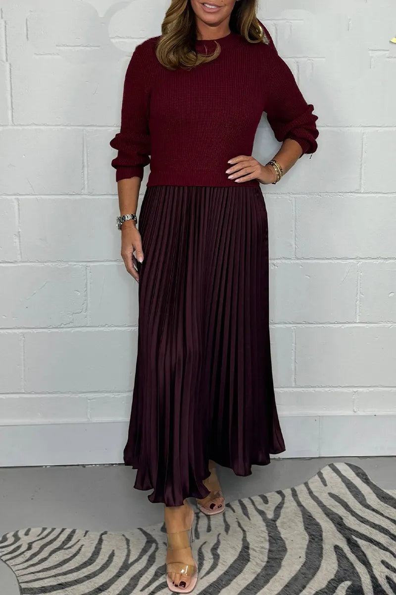 Women's Pleated Knit Midi Sweater Dress