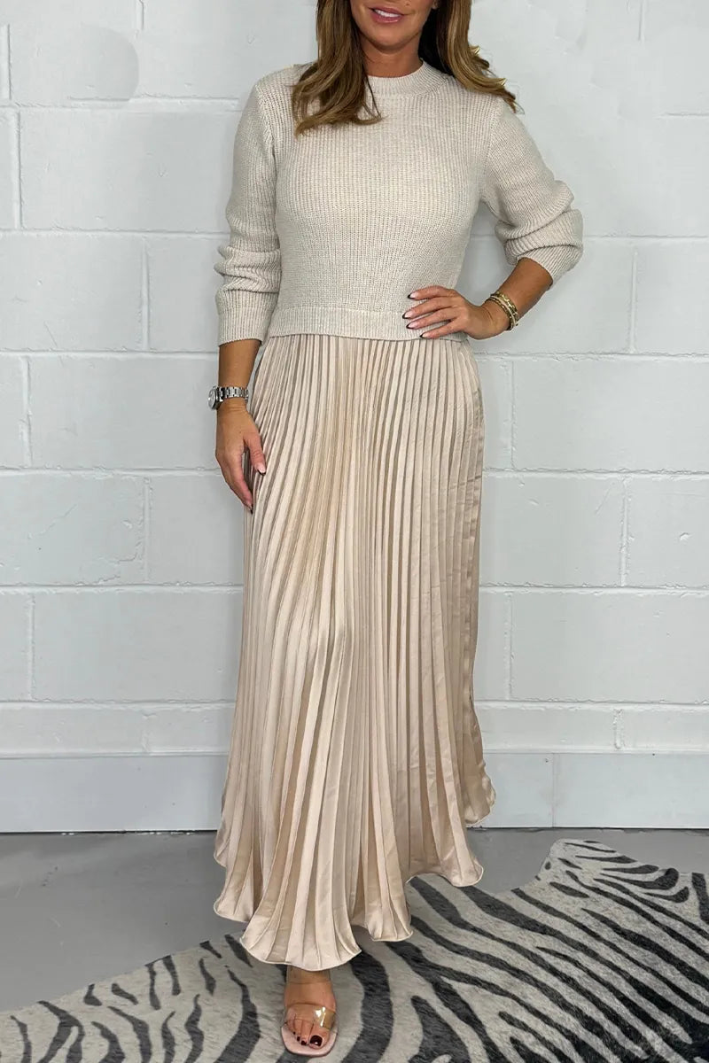 Women's Pleated Knit Midi Sweater Dress
