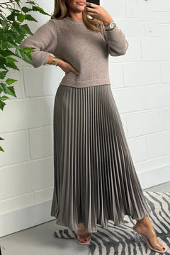 Henrietta | Women's Knit Sweater Midi Dress with Pleated Skirt