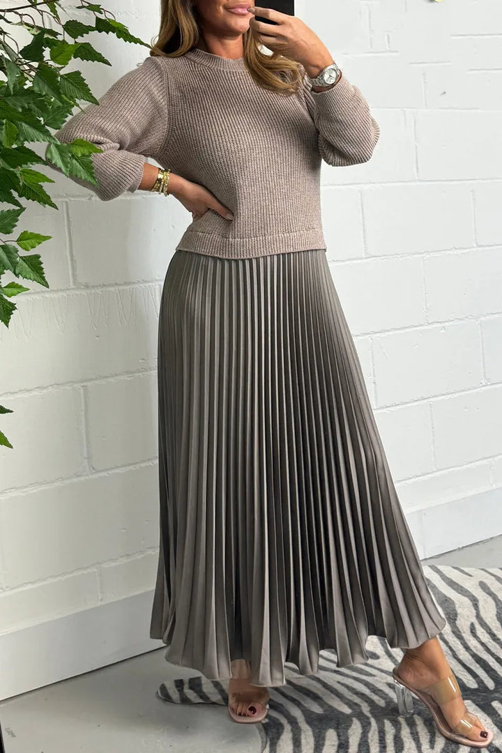Women's Pleated Knit Midi Sweater Dress