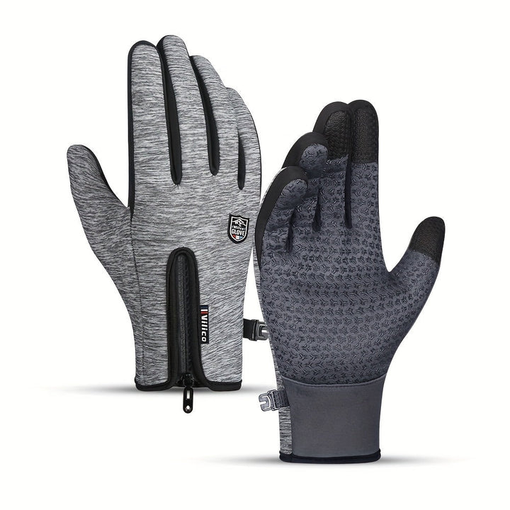 Men's Warm Winter Knit Touchscreen Ski Gloves - Linen