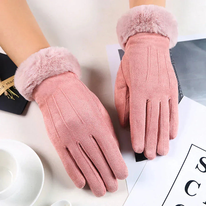 Women's Stylish Warm Winter Suede Gloves - Pink