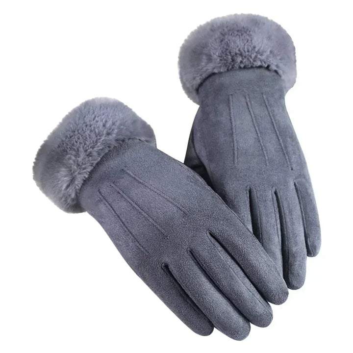 Women's Stylish Warm Winter Suede Gloves - Grey