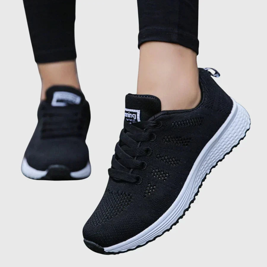 Women's Casual Lace-Up Orthopedic Sneakers - Black