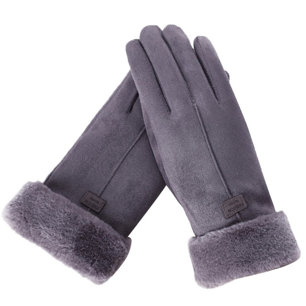 Women's Timeless Warm Suede Fleece Winter Gloves - Grey