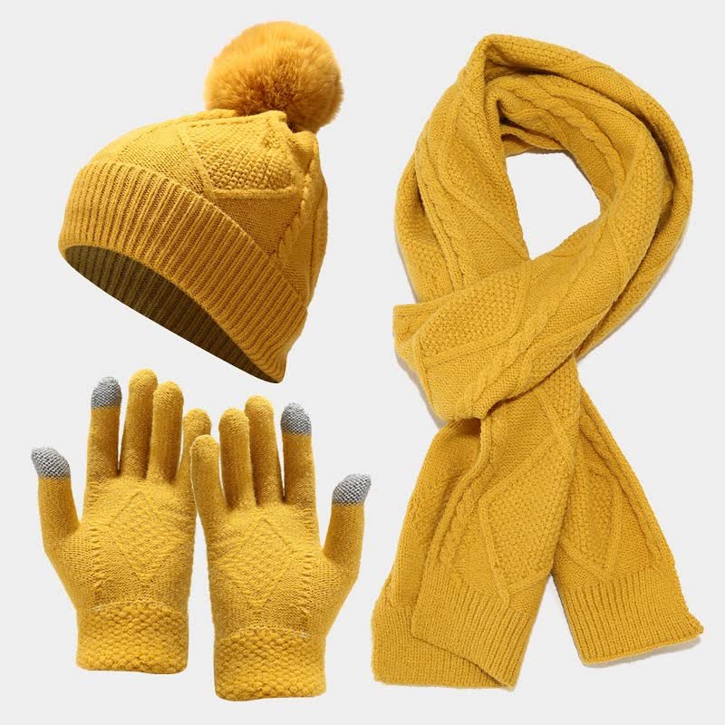 Women's Classic Warm Winter Knit Gloves Set - Yellow