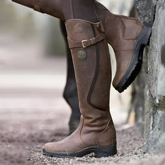 Lorna | Women's Leather Buckle Strap Knee High Boots