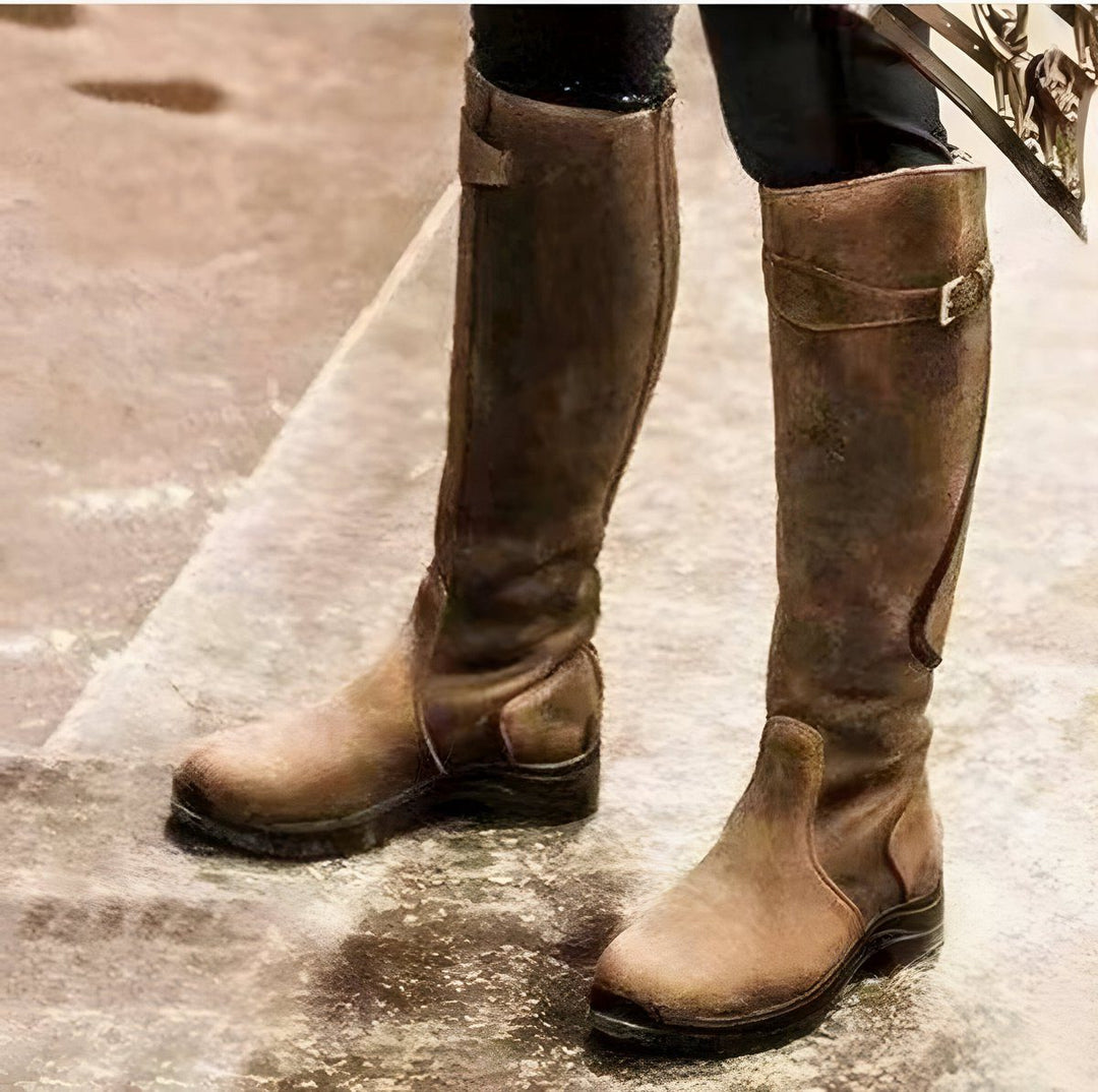 Lorna women's leather buckle strap knee high boots - photo 4