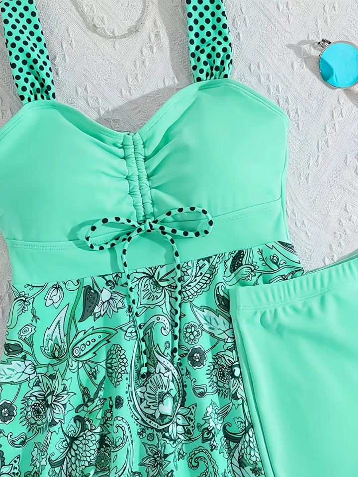 Minty | Belly-Covering Floral Swim Dress Set