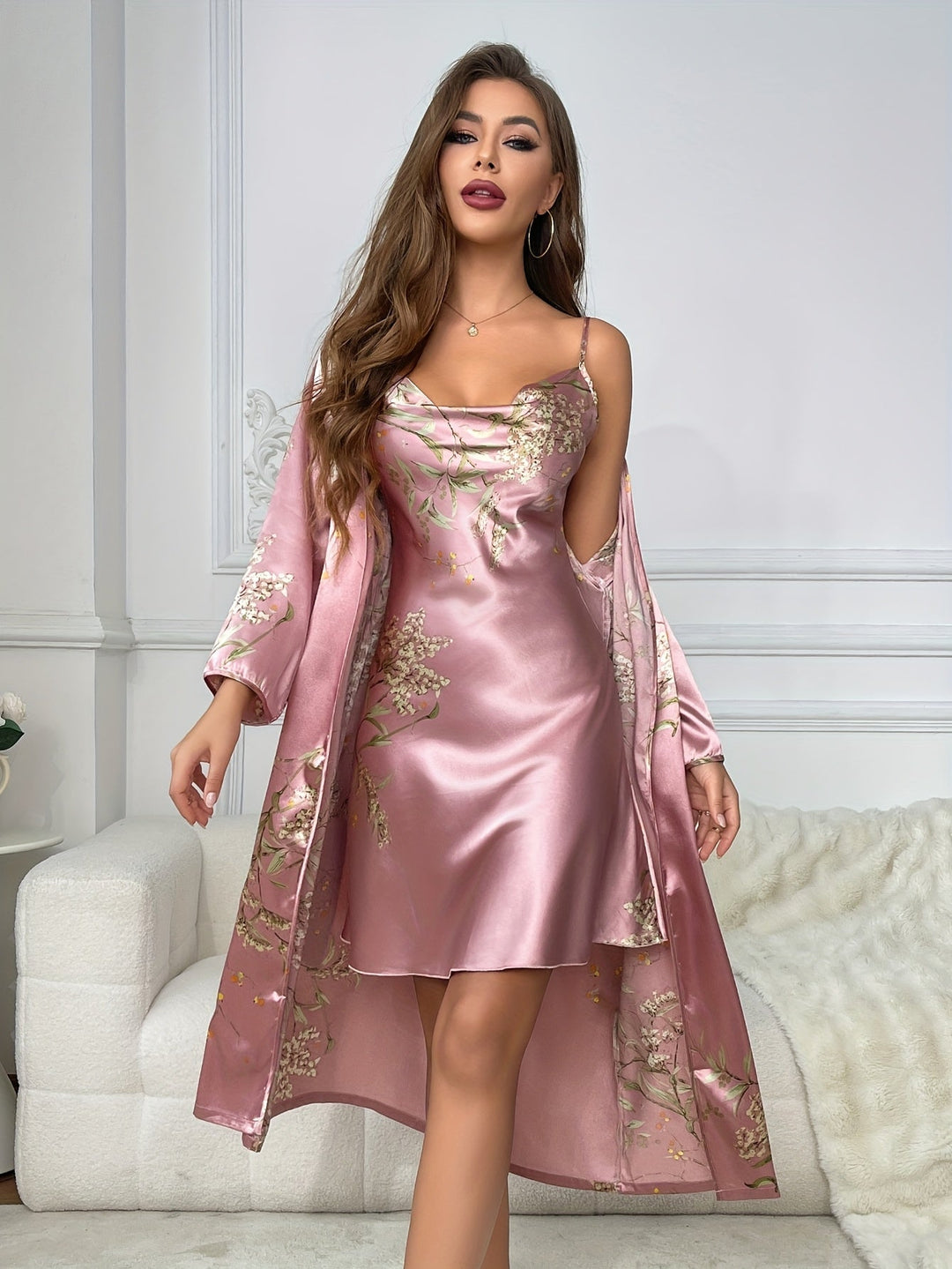 Women's Stylish Floral Satin Robe