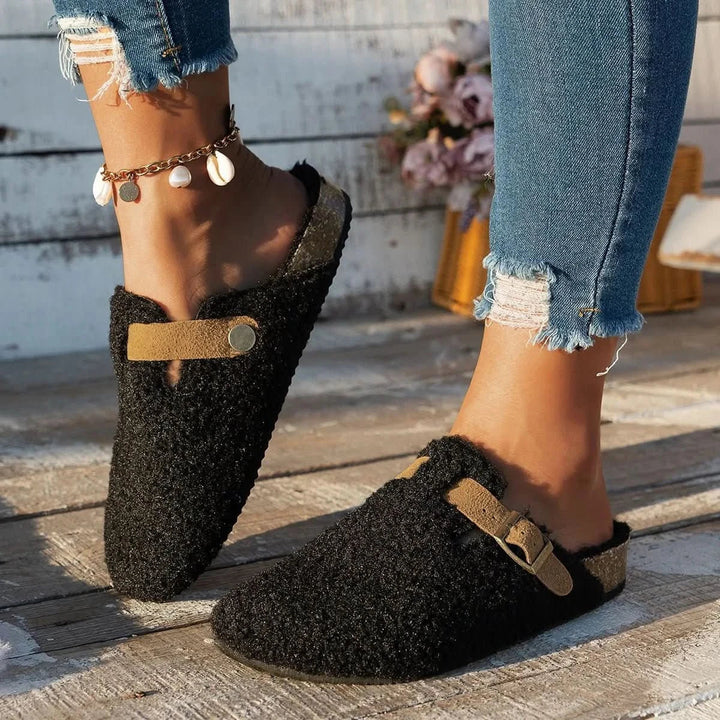 Women's Wide Fit Sheepskin Mule Slippers - Black