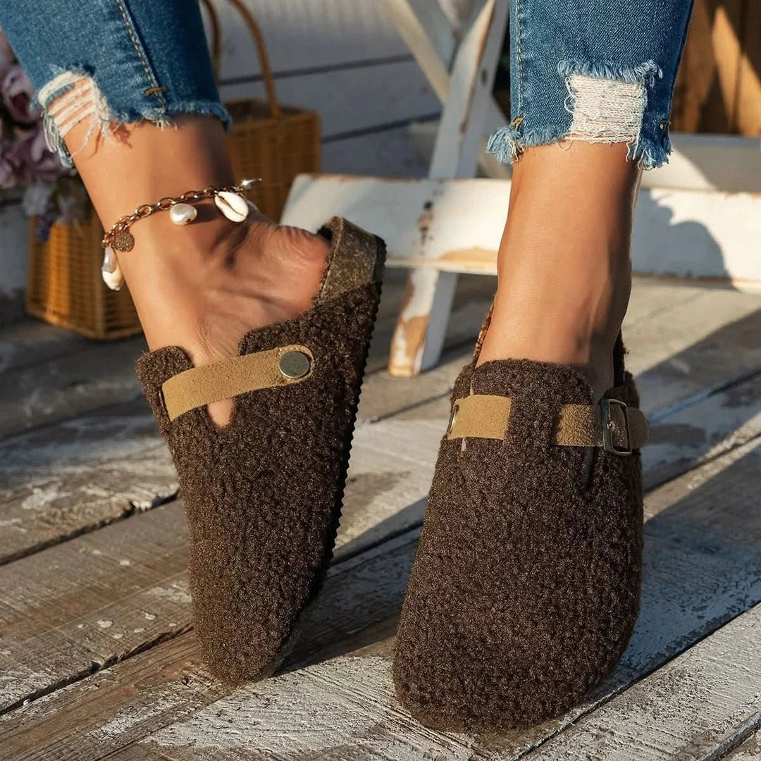 Women's Wide Fit Sheepskin Mule Slippers - Brown