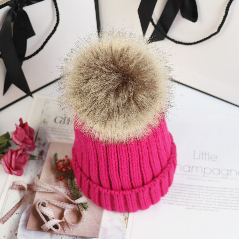 Women's Classic Pom Crochet Beanie - Rose Red
