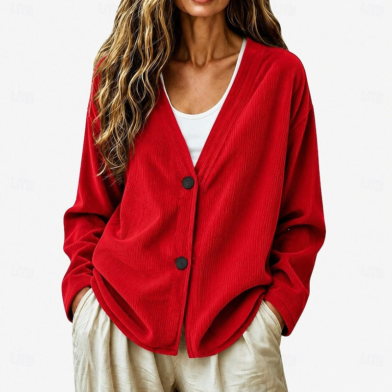 Women's Relaxed V-Neck Button Cardigan