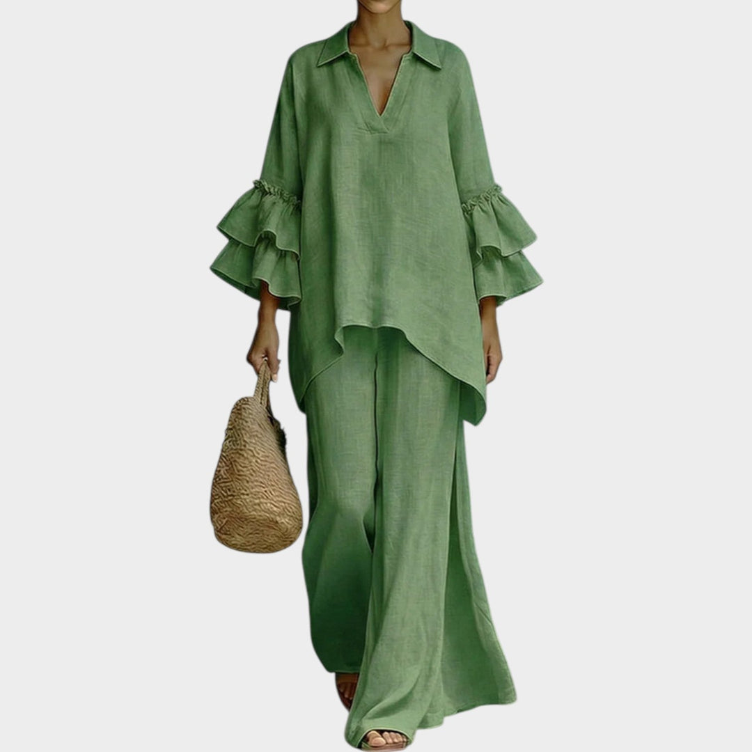Lucienne | Collared V-Neck Two-Piece Set