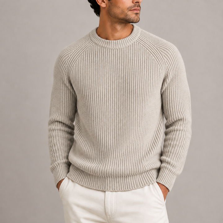Men's Fisherman Rib Crew Neck Knitted Sweater - Apricot
