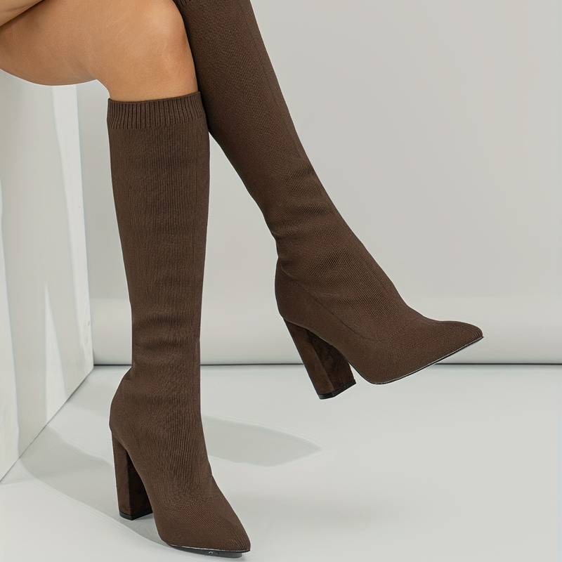 Gwendolyn women's sock fit block heel knee high boots - photo 10