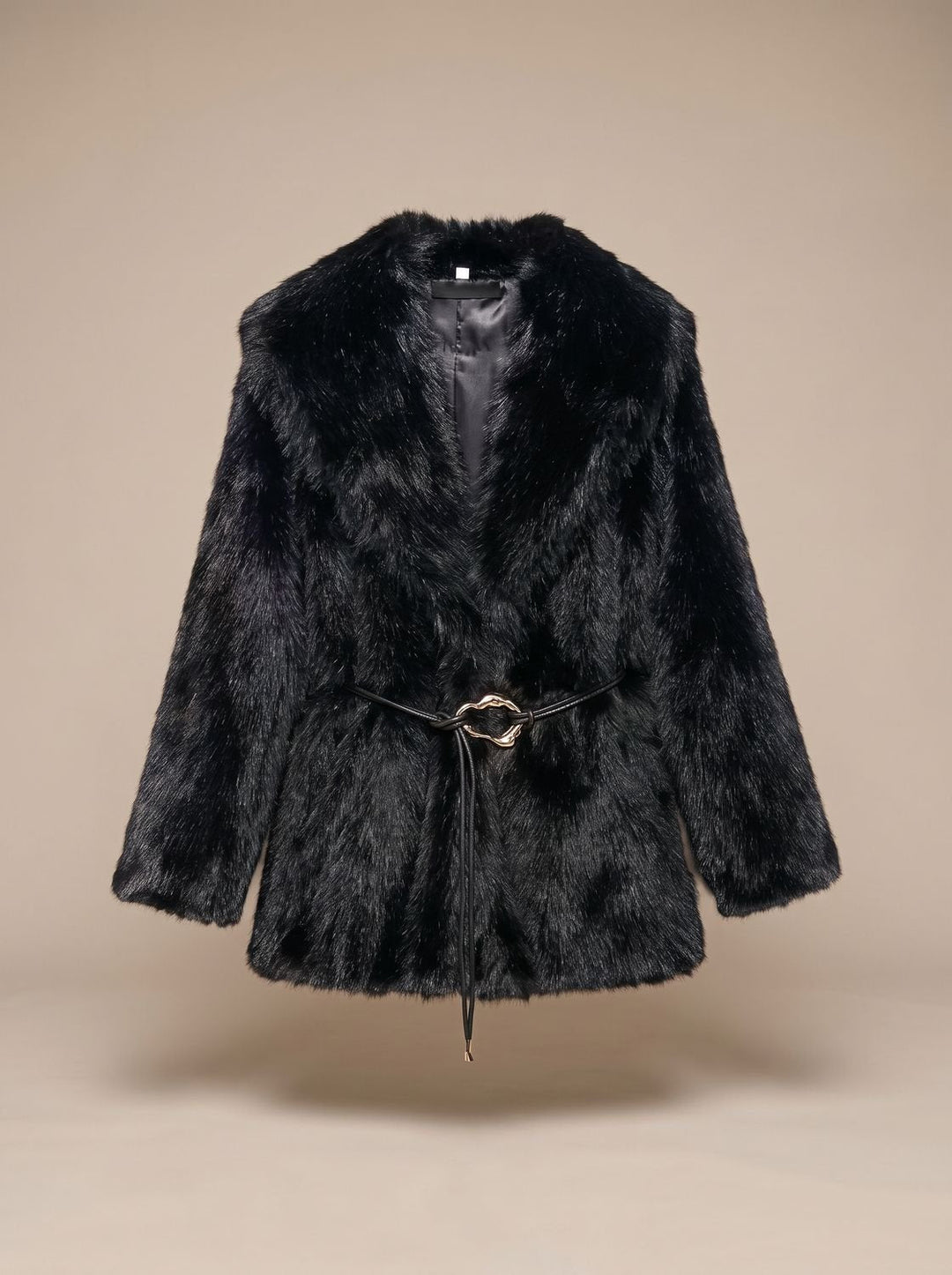 Women's Elegant Winter Faux Fur Coat - Black