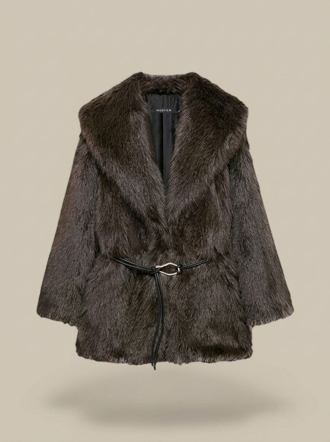 Women's Elegant Winter Faux Fur Coat - Dark Brown