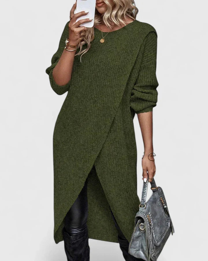 Women's Knit Wrap Midi Sweater Dress
