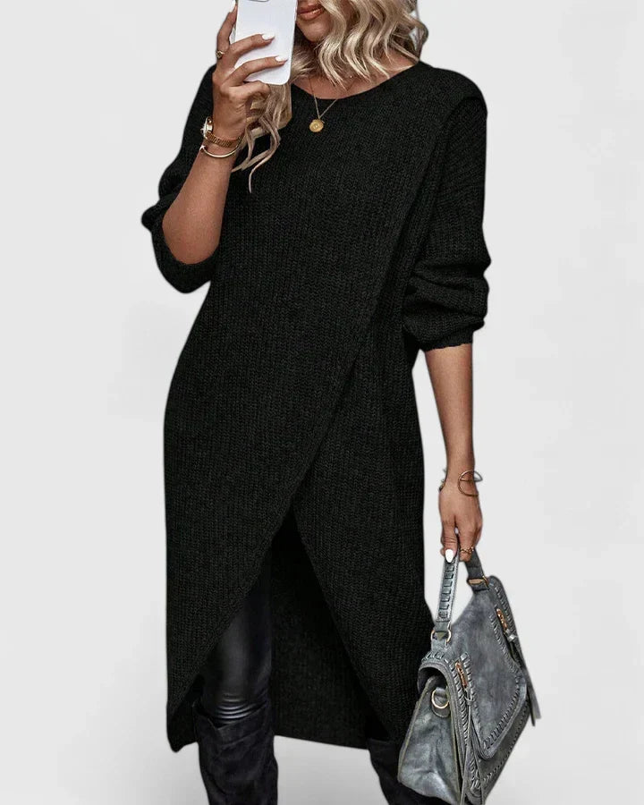 Women's Knit Wrap Midi Sweater Dress